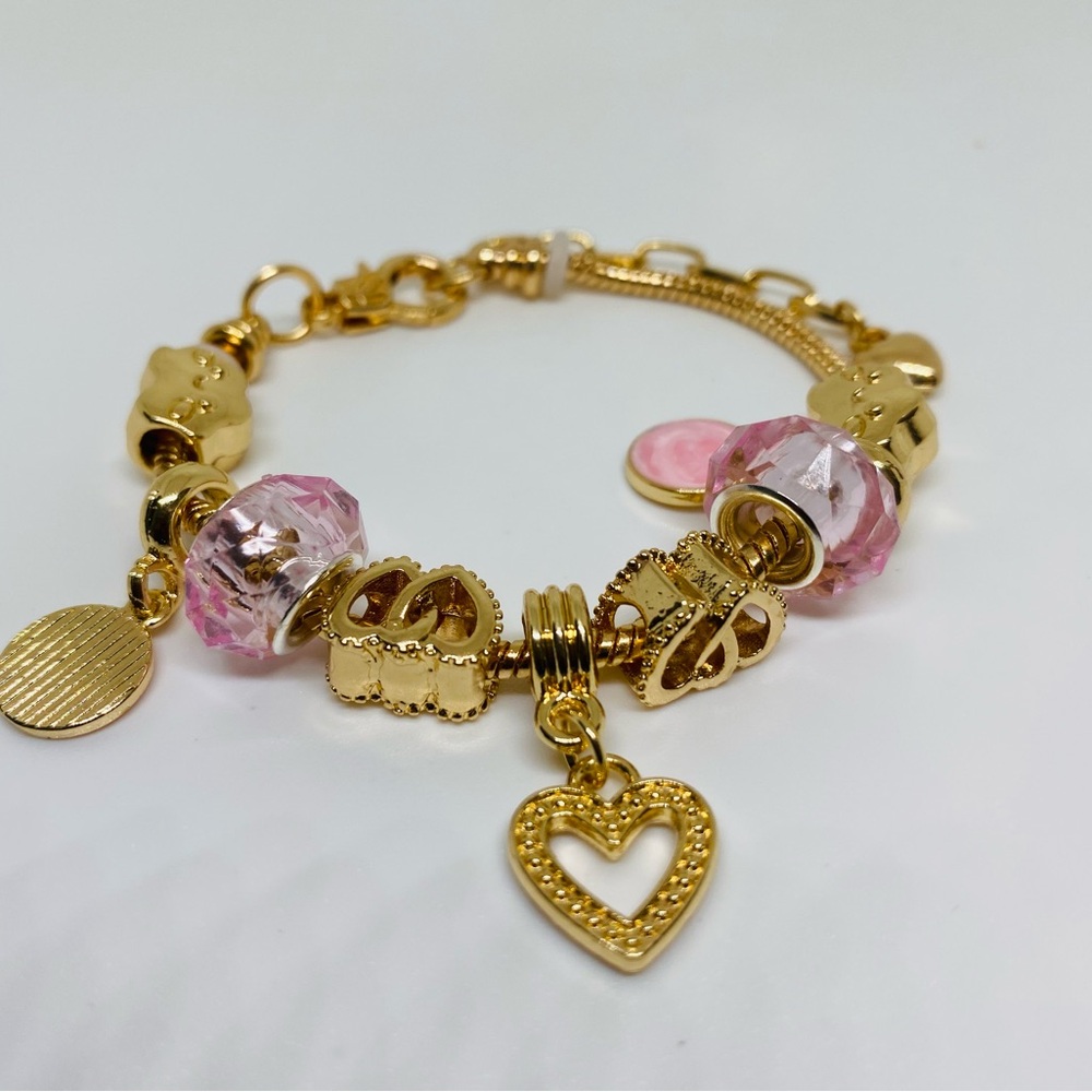 - 2pcs Gold and Pink Charm Bracelet